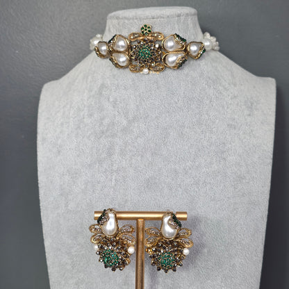 Elara Emerald Green Pearl Choker Set
