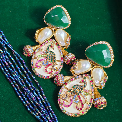 Elara Emerald Green & Cream Mala Set