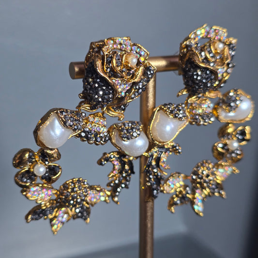 Elara Grey & Pearl Rose Statement Earrings image 2