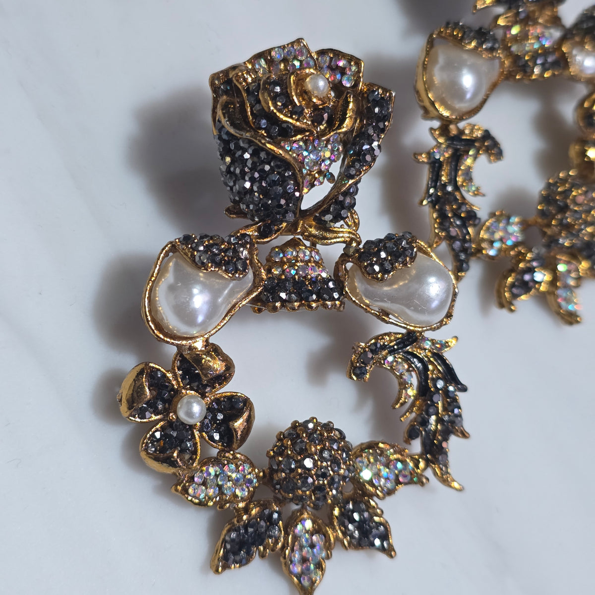 Elara Grey & Pearl Rose Statement Earrings