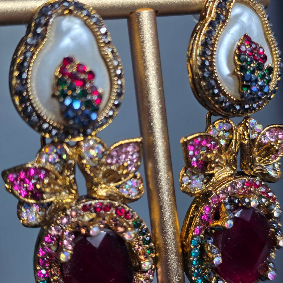 Elara Maroon & Pearl Statement Earrings