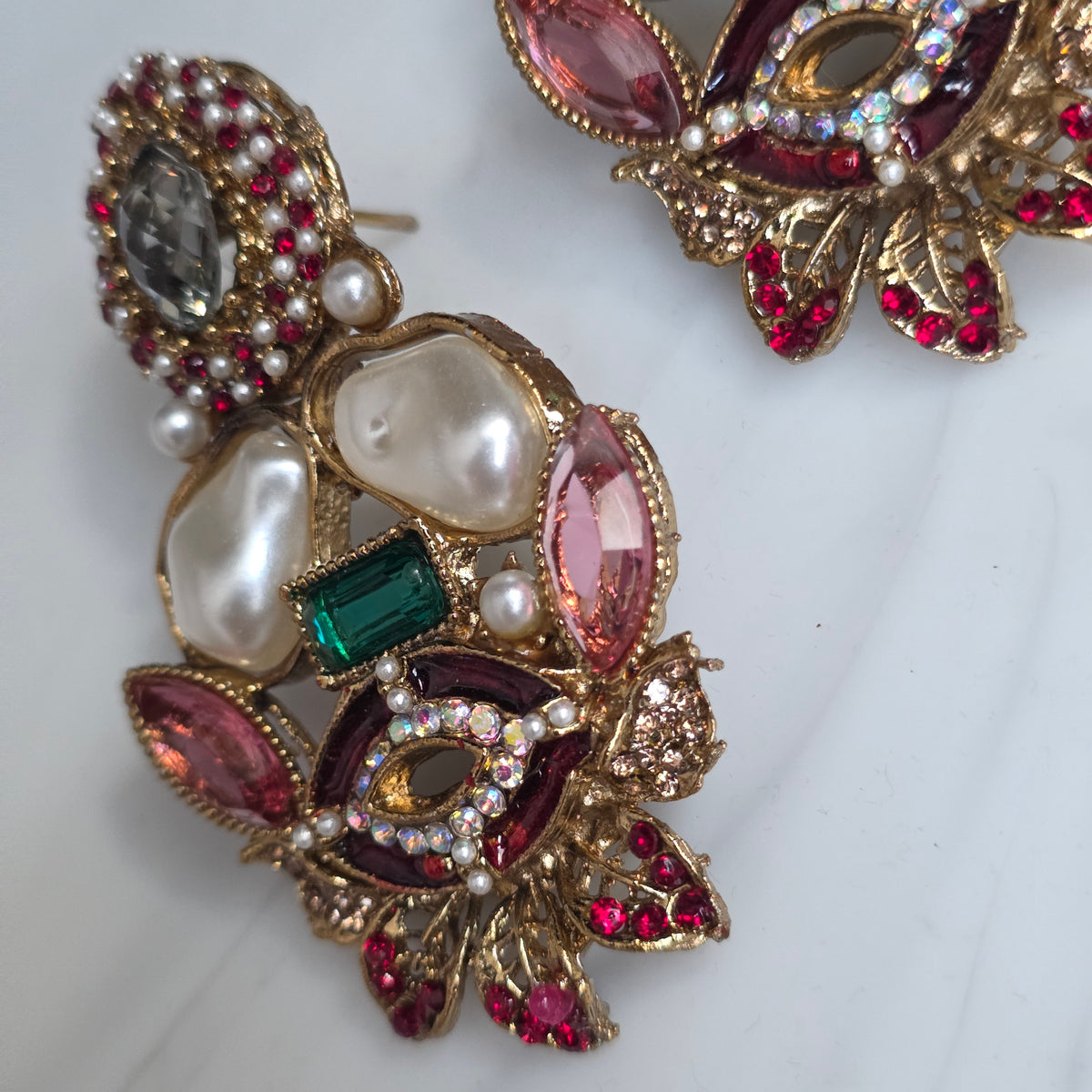 Elara Mixed Stone Statement Earrings (Black, Pink, Green)