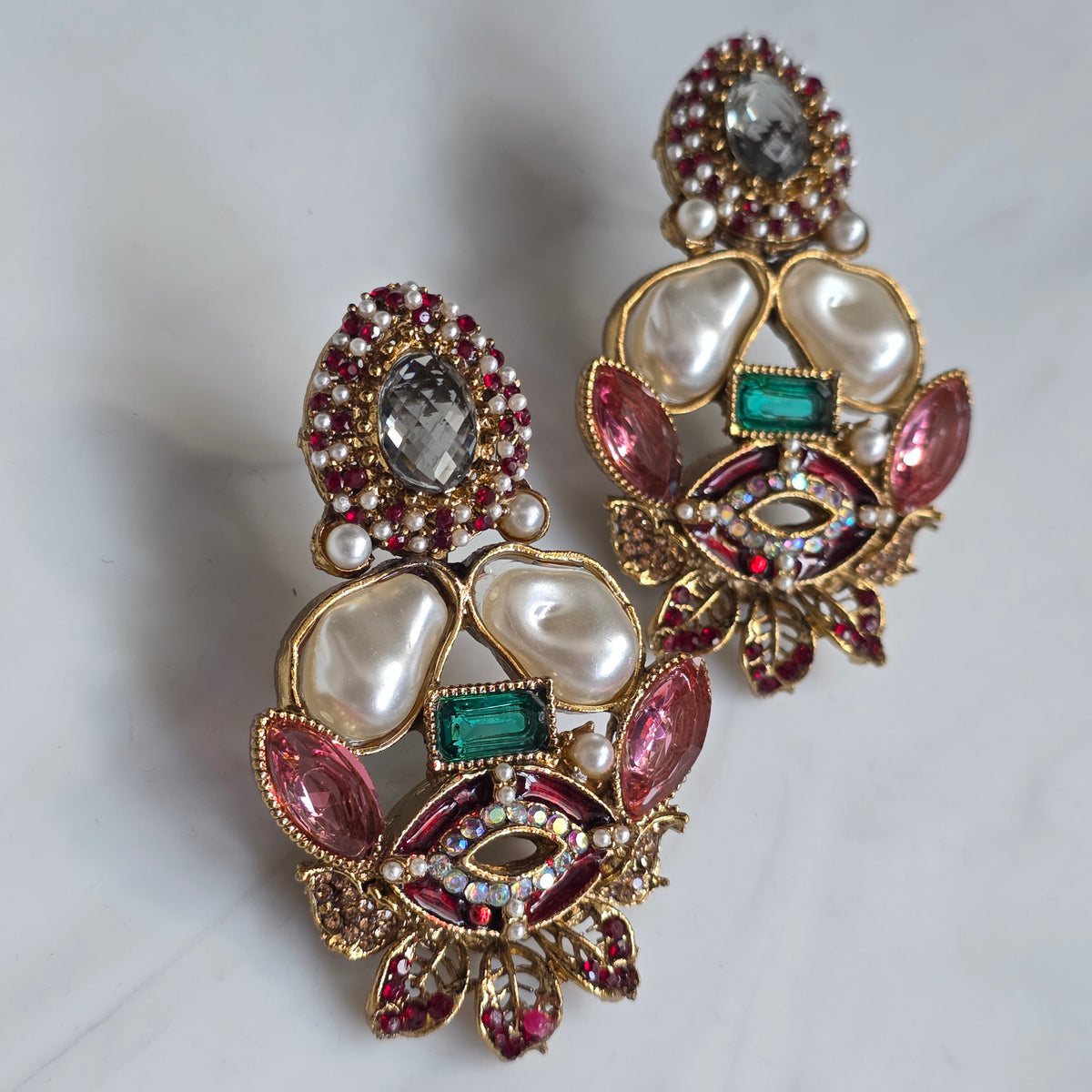 Elara Mixed Stone Statement Earrings (Black, Pink, Green)