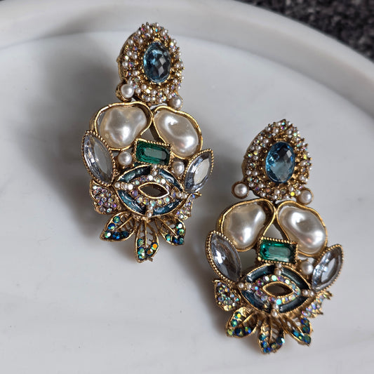 Elara Mixed Stone Statement Earrings (Light Blue, Green, White) image 2