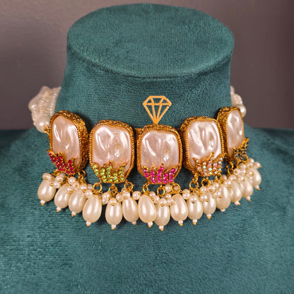 Elara Multi Pearl Choker Earring Set
