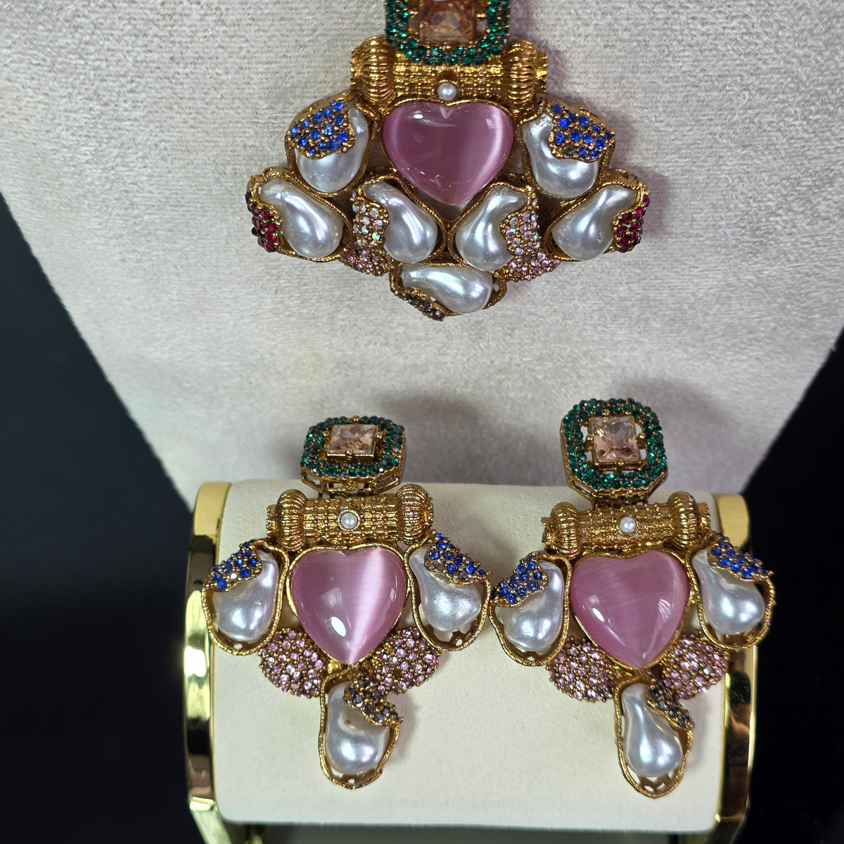 Elara Pink Heart & Multi Stone Mala Set