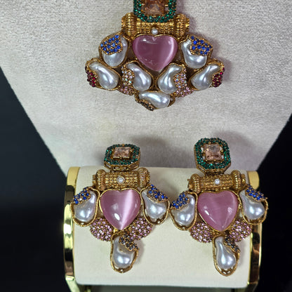 Elara Pink Heart & Multi Stone Mala Set
