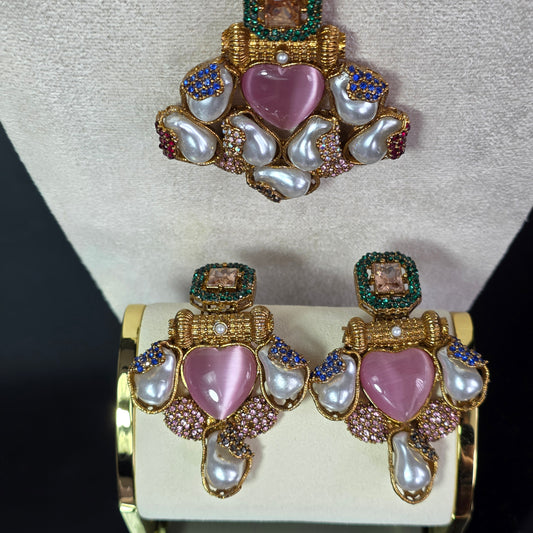 Elara Pink Heart & Multi Stone Mala Set image 2