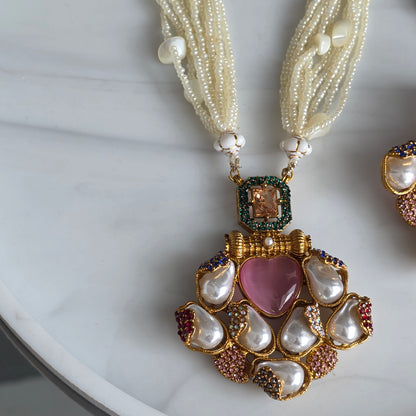 Elara Pink Heart & Multi Stone Mala Set
