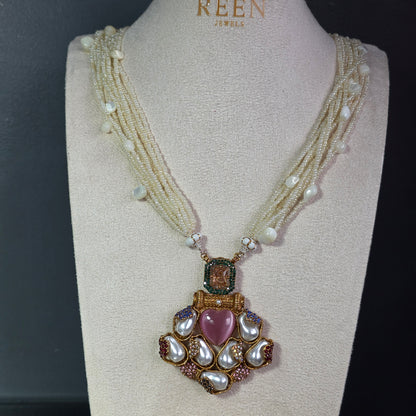 Elara Pink Heart & Multi Stone Mala Set