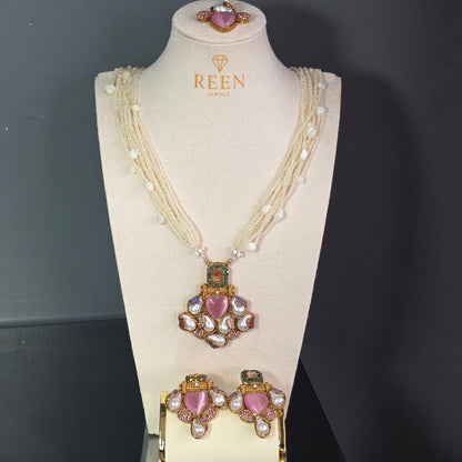 Elara Pink Heart & Multi Stone Mala Set