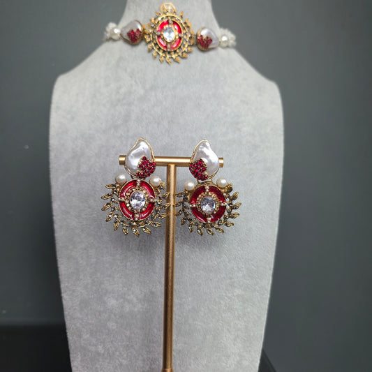 Elara Red Pearl Choker Set image 2