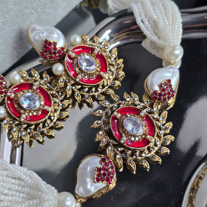 Elara Red Pearl Choker Set