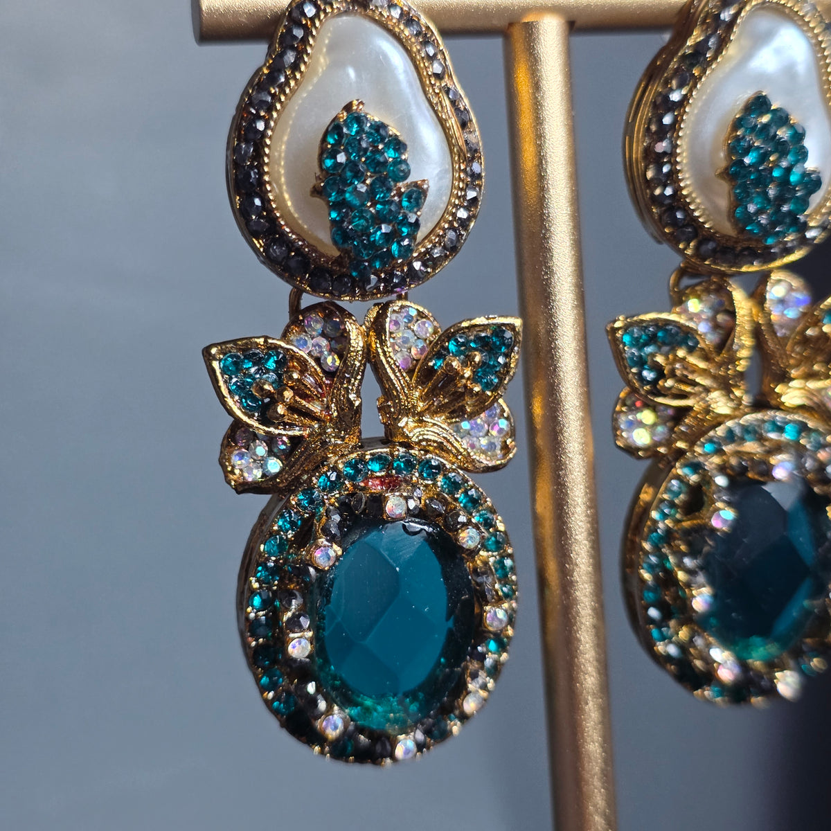 Elara Teal & Pearl Statement Earrings