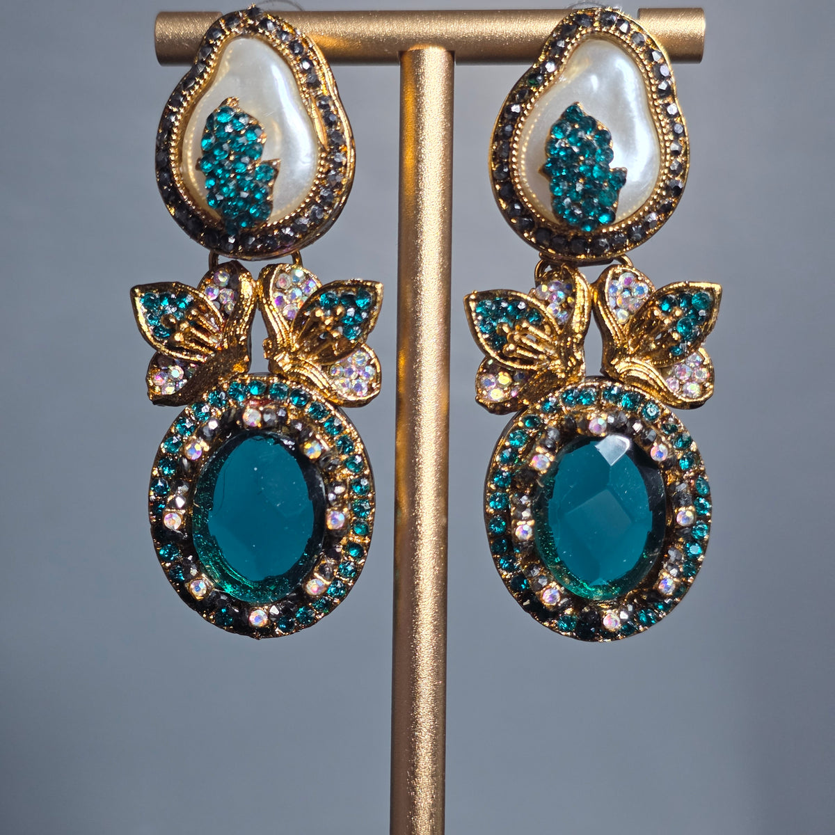 Elara Teal & Pearl Statement Earrings