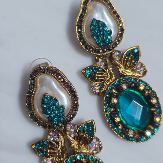 Elara Teal & Pearl Statement Earrings image 3