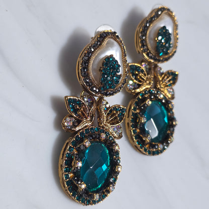 Elara Teal & Pearl Statement Earrings