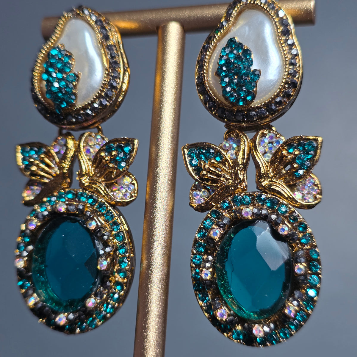 Elara Teal & Pearl Statement Earrings