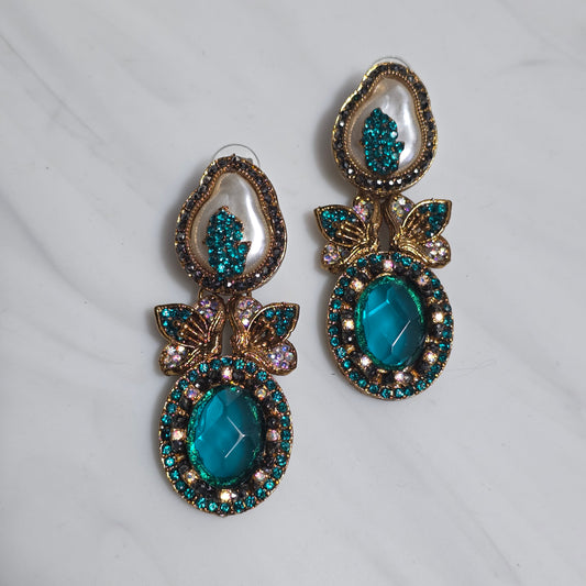 Elara Teal & Pearl Statement Earrings image 2