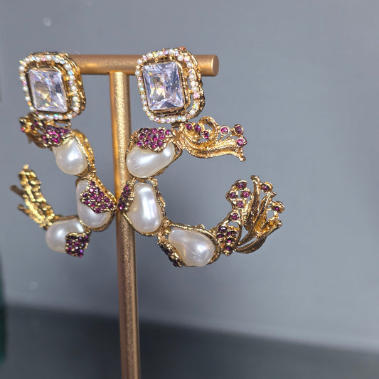 Elara White and Plum C-Hoop Statement Earrings image 2