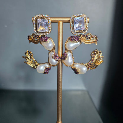Elara White and Plum C-Hoop Statement Earrings
