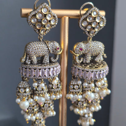 Elyzae Baby Pink Elephant Statement Earrings
