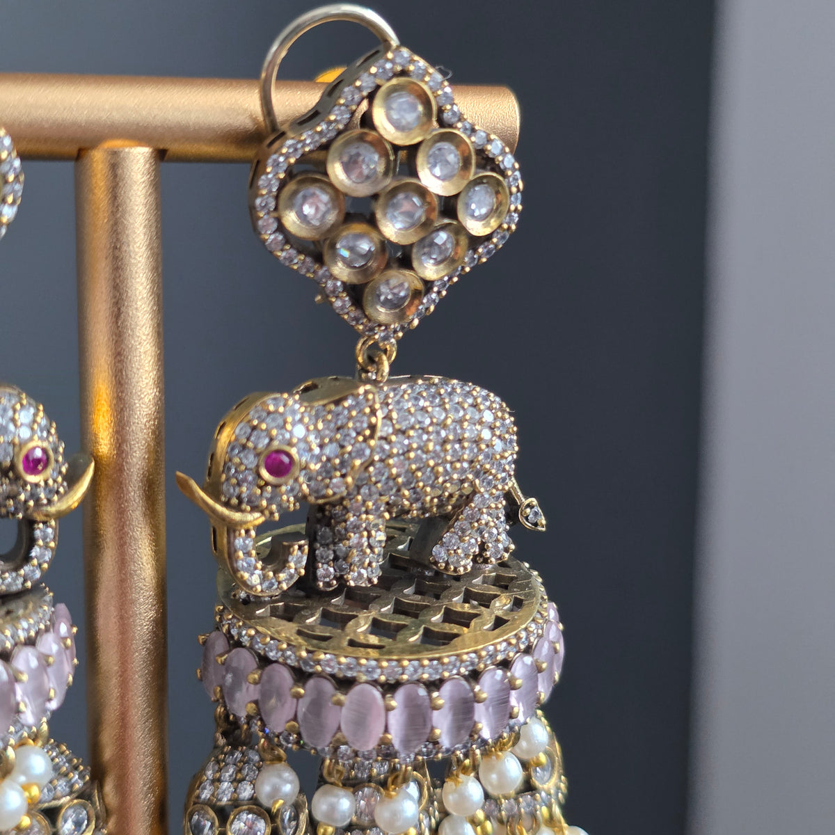 Elyzae Baby Pink Elephant Statement Earrings