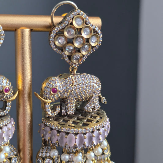 Elyzae Baby Pink Elephant Statement Earrings image 2