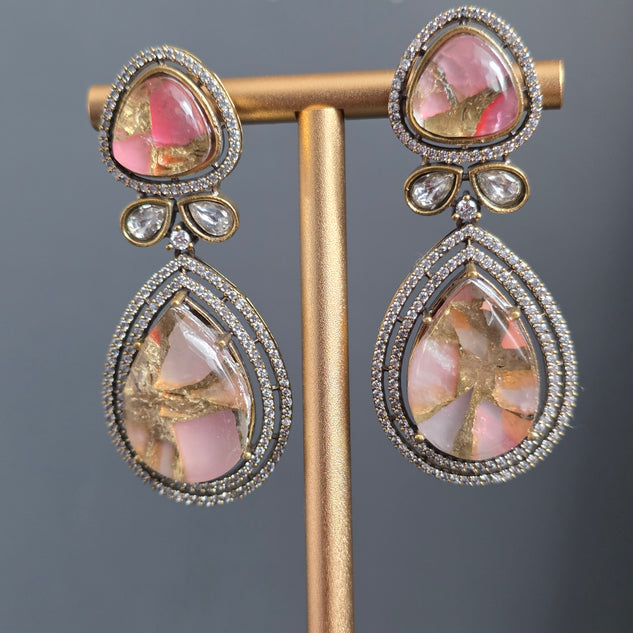Elyzae Baby Pink Marble Statement Earrings