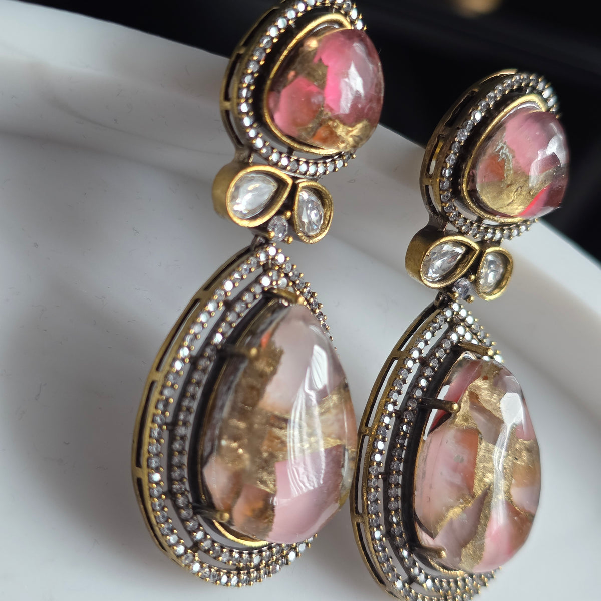 Elyzae Baby Pink Marble Statement Earrings