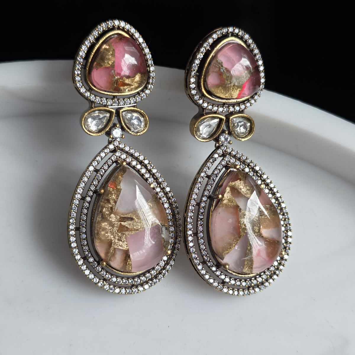 Elyzae Baby Pink Marble Statement Earrings