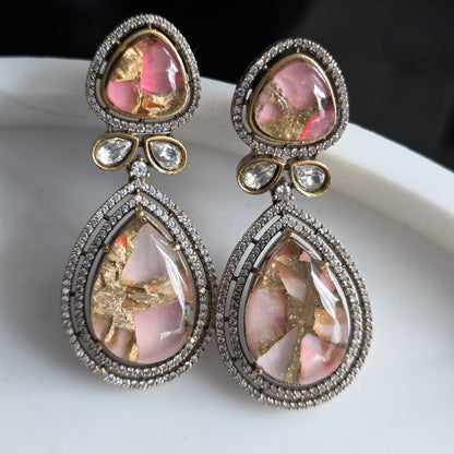 Elyzae Baby Pink Marble Statement Earrings