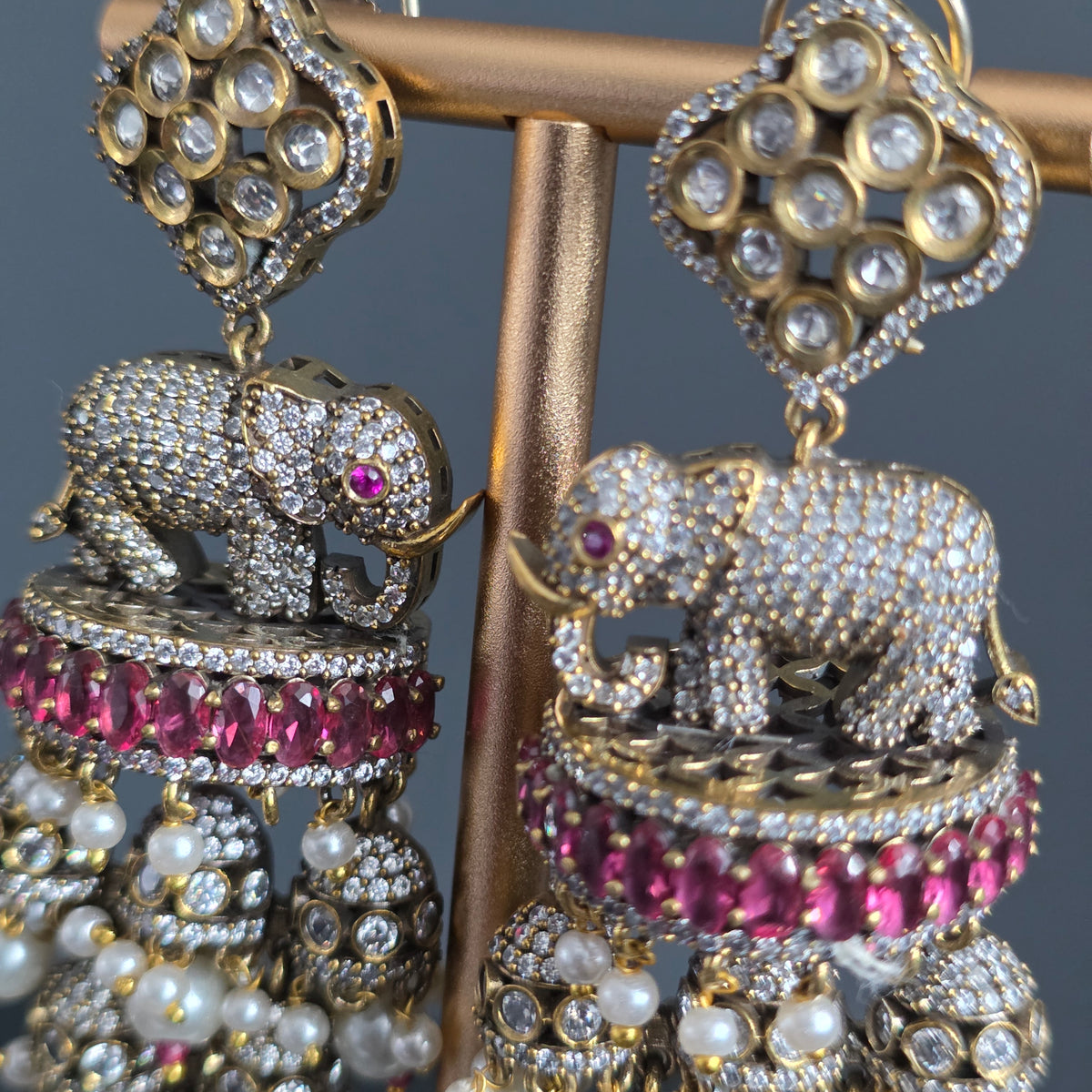 Elyzae Dark Pink Elephant Statement Earrings