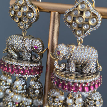 Elyzae Dark Pink Elephant Statement Earrings