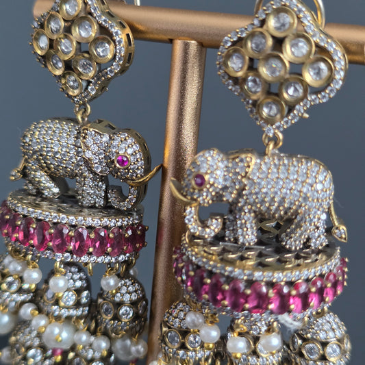 Elyzae Dark Pink Elephant Statement Earrings image 3