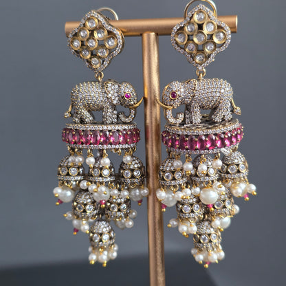 Elyzae Dark Pink Elephant Statement Earrings
