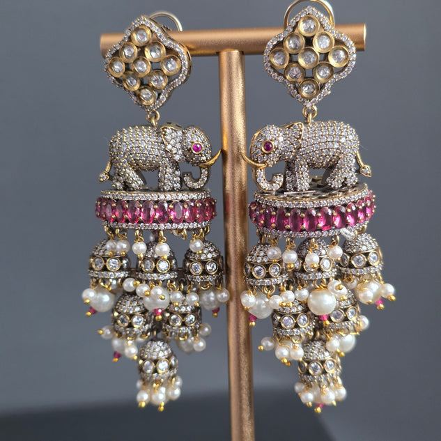 Elyzae Dark Pink Elephant Statement Earrings