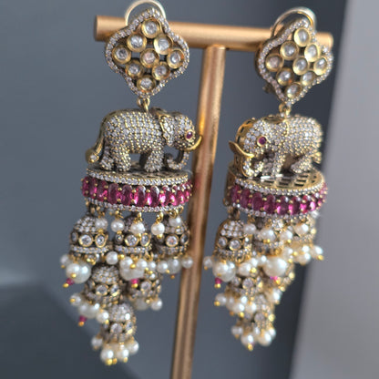 Elyzae Dark Pink Elephant Statement Earrings