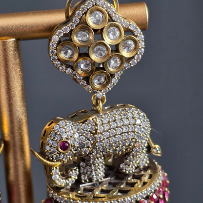 Elyzae Dark Pink Elephant Statement Earrings