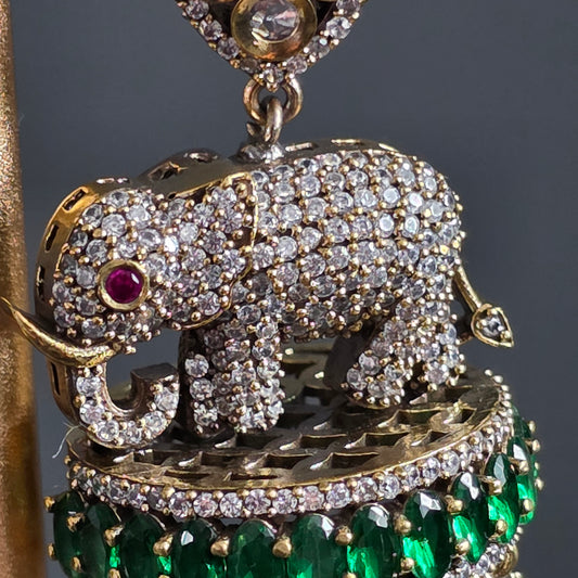 Elyzae Emerald Green Elephant Statement Earrings image 2