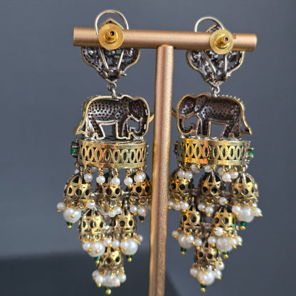 Elyzae Emerald Green Elephant Statement Earrings