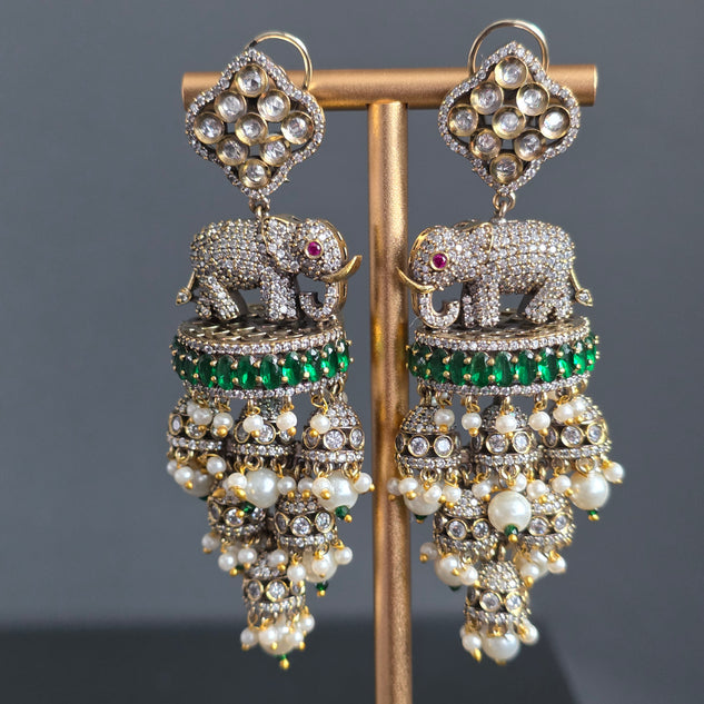 Elyzae Emerald Green Elephant Statement Earrings