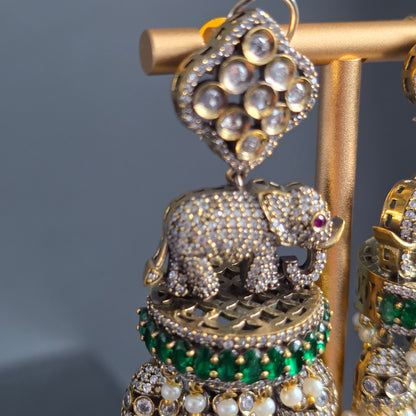 Elyzae Emerald Green Elephant Statement Earrings