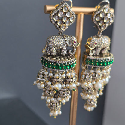 Elyzae Emerald Green Elephant Statement Earrings