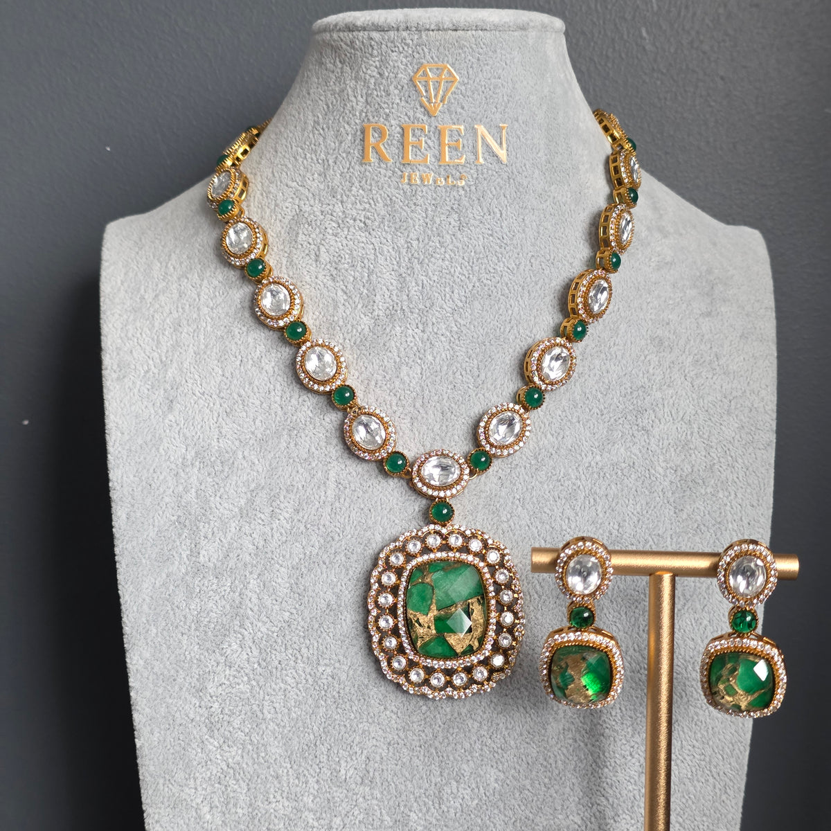 Elyzae Emerald Green Marble Mala Set
