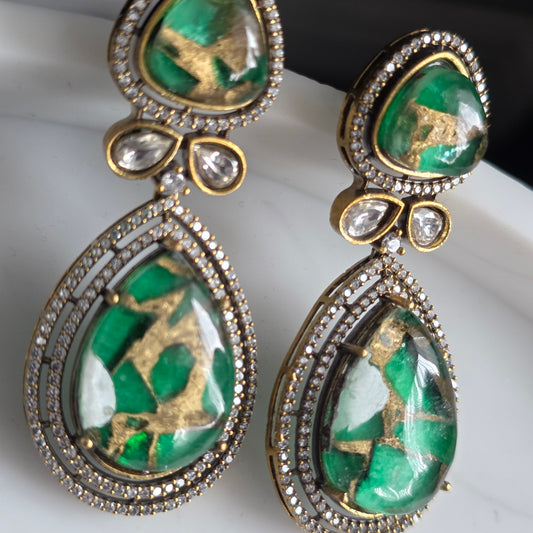 Elyzae Emerald Green Marble Statement Earrings image 2