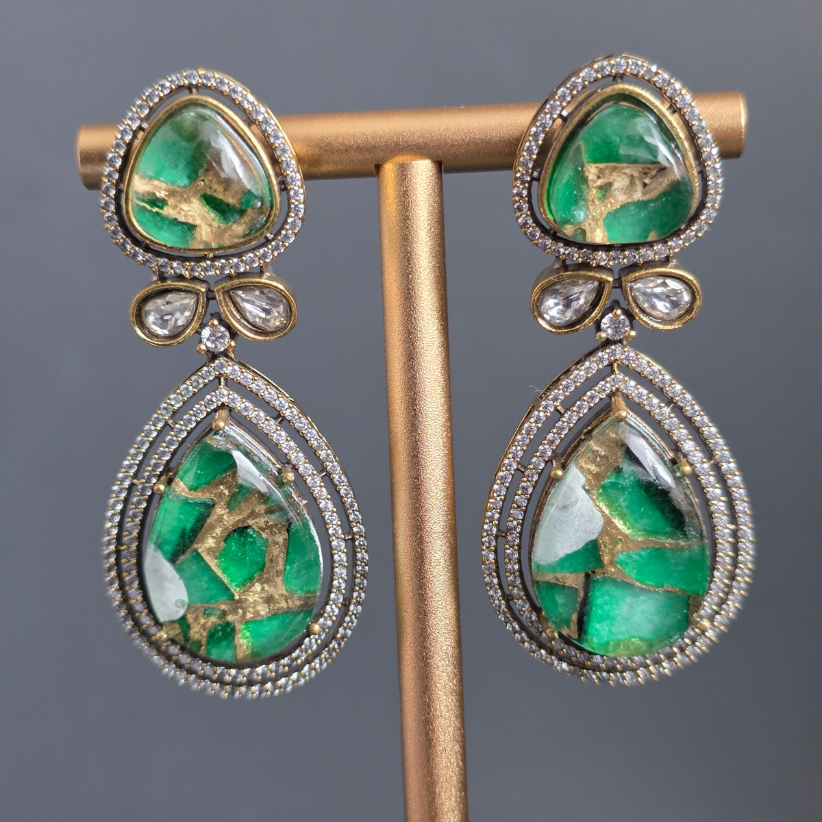 Elyzae Emerald Green Marble Statement Earrings