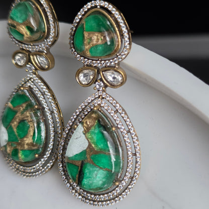 Elyzae Emerald Green Marble Statement Earrings
