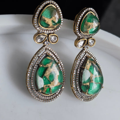 Elyzae Emerald Green Marble Statement Earrings