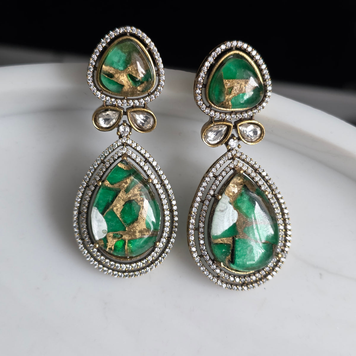 Elyzae Emerald Green Marble Statement Earrings